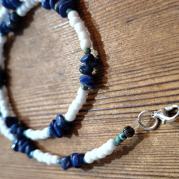 Elegant Blue and White Beaded Necklace,  Handmade Men's Beach Beaded Necklace - Picture 3 of 7
